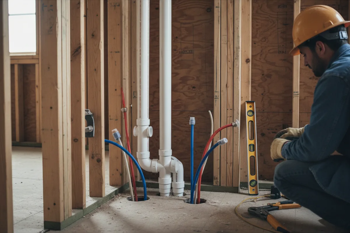 Drain and supply rough-in during Drain Cleaning in Stow
